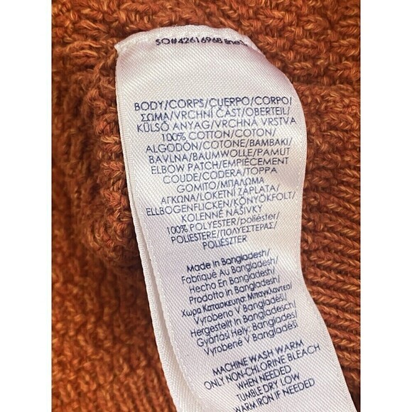 Chaps Ralph Lauren Sz L Mens Mock Neck Orange Henley Sweater With Elbow Patches - Picture 8 of 8